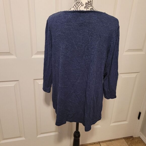 Chelsea & Theodore heathered blue waist tied top - Picture 3 of 5